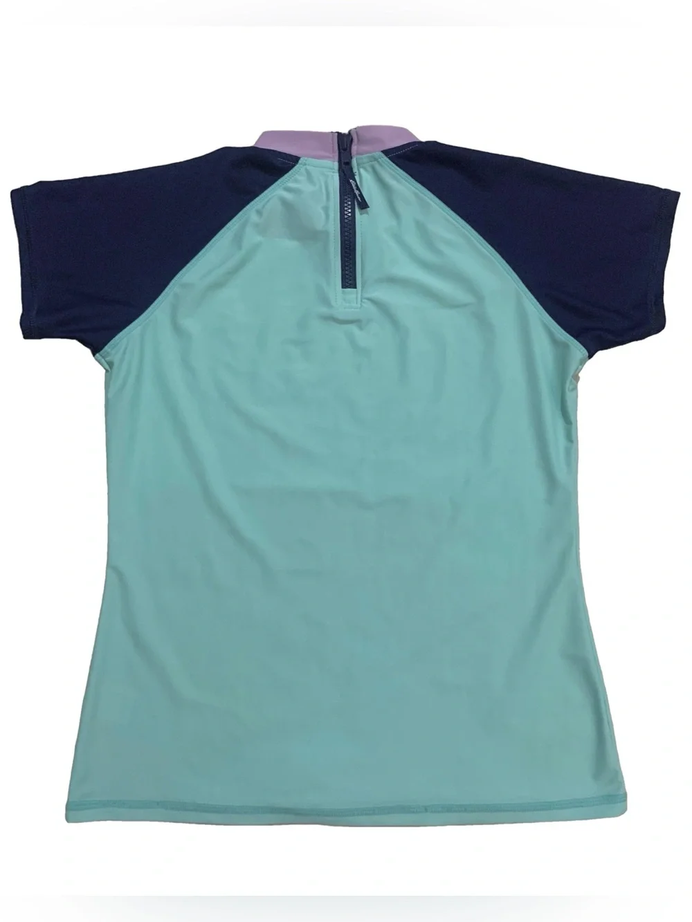 Eddie Bauer Teal Blue Color Block Back Zipper Short Sleeve Rashguard Shirt